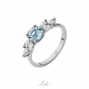 Pierścionek zaręczynowy z diamentami i niebieskim berylem N27 Lile.2